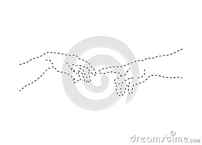 Meeting of hands sketch with dotted line style, isolated or white background Vector Illustration