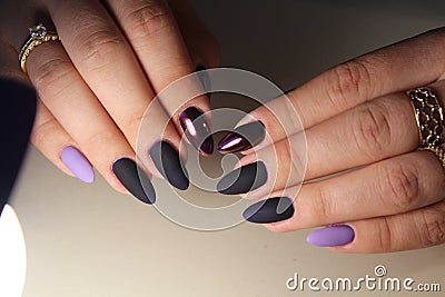 Manicure design gel varnish color Chrome Stock Photo