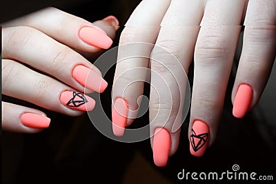 Manicure design orange geometry Stock Photo