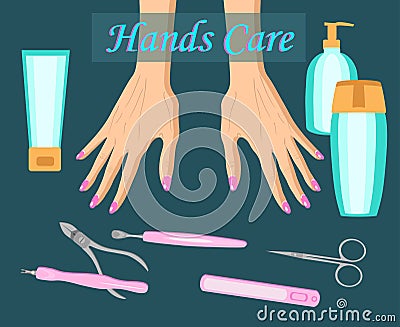 Manicure, hand care illustration for cosmetology and banners isolated Vector Illustration