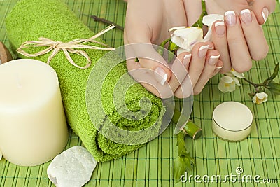 Manicure - hands with natural nails Stock Photo