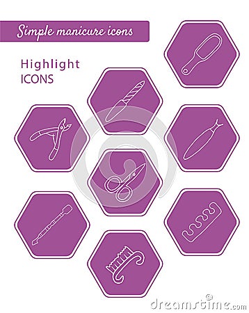 Manicure icons. Highlights Stories Covers for popular social media. Perfect for bloggers. Set of hand drawn signs Vector Illustration