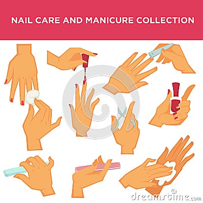 Manicure nail design or had care vector collection Vector Illustration