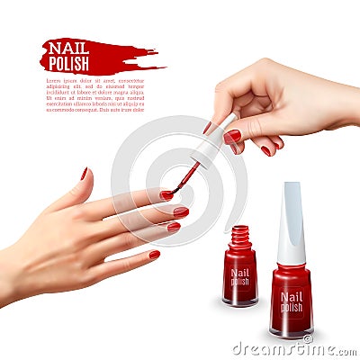 Manicure Nail Polish Hands Realistic Poster Vector Illustration