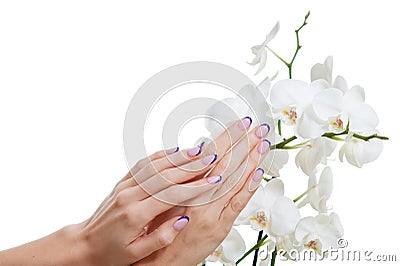 Manicure and orchid Stock Photo