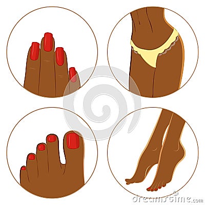 Manicure, pedicure and bodycare concept. Icon set Vector Illustration