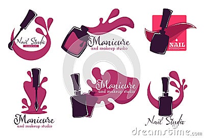 Manicure salon or nail studio isolated icons, polish or varnish Vector Illustration