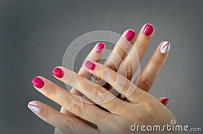 Manicure short red nails Stock Photo