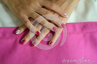 Manicure short red nails Stock Photo