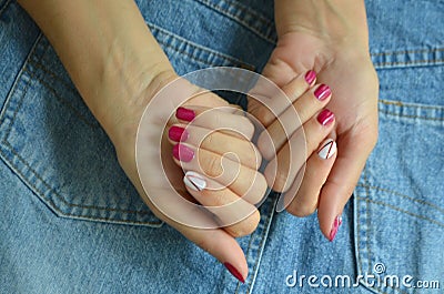 Manicure short red nails Stock Photo