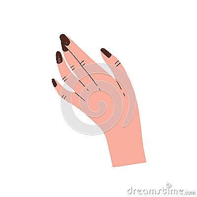 Manicured elegant woman hand isolated on white background. Concept of elegance, femininity and beauty. Flat vector Vector Illustration