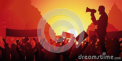 Political demonstration in the street with strikers. Stock Photo