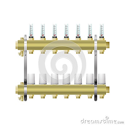 Manifold for heating with flow meters servo drive. Vector Illustration