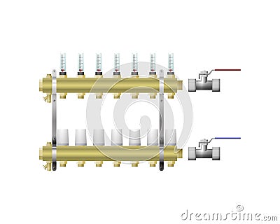 Manifold for heating with vents. Vector Illustration
