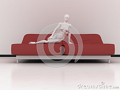 Manikin on red bed Stock Photo