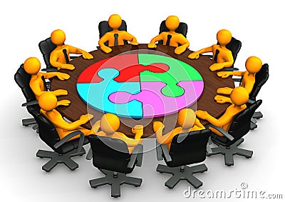 Manikins Meeting Circle Puzzle Stock Photo