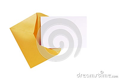 Manila brown envelope with blank message card or letter, copy space, isolated Stock Photo