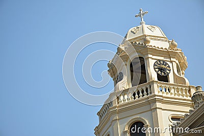 Minor Basilica of the Black Nazarene or also known as Quiapo church bell tower facade in Manila, Philippines Editorial Stock Photo