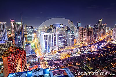 Eleveted, night view of Makati, the business district of Metro Manila Editorial Stock Photo