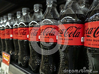 Manila, Philippines - 500 ml PET bottles of Coke Zero soda for sale at the supermarket Editorial Stock Photo