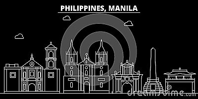 Manila silhouette skyline. Philippines - Manila vector city, filipino linear architecture, buildings. Manila travel Vector Illustration