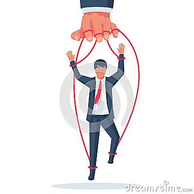 Manipulation concept. Worker on ropes. Abuse of power Vector Illustration