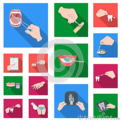 Manipulation by hands flat icons in set collection for design. Hand movement in medicine vector symbol stock web Vector Illustration