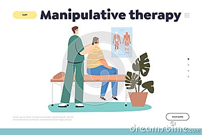 Manipulative therapy concept of landing page with male chiropractor make rehabilitation massage Vector Illustration