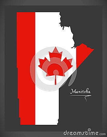 Manitoba Canada map with Canadian national flag illustration Vector Illustration