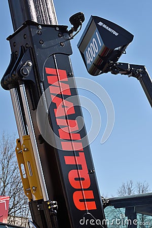 Manitou forklift tractor detail and logo Editorial Stock Photo