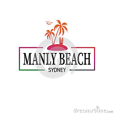 Manly Beach summer beach vacation logo sign Vector Illustration