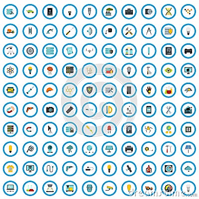 100 manmade icons set, flat style Vector Illustration