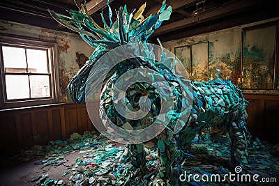 manmade installation of unique sculptures made from recycled materials Stock Photo