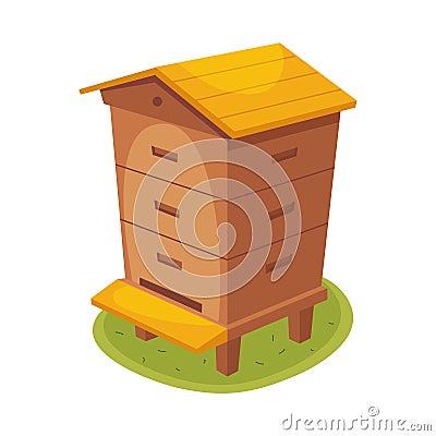 Manmade Wooden Farm Beehive Cartoon Illustration Vector Illustration