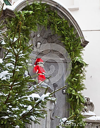 Manneken Pis as Santa Stock Photo