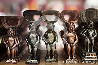 Manneken Pis Metallic Replicas as Bottle Openers Stock Photo