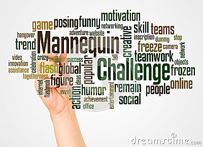 Mannequin challenge word cloud and hand with marker concept Stock Photo