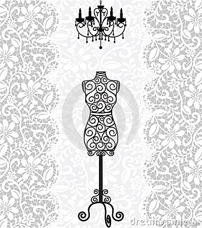 Mannequin and chandelier on lace background Vector Illustration