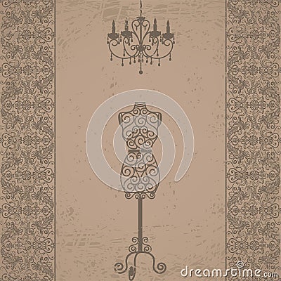 Mannequin and chandelier with lace border Vector Illustration