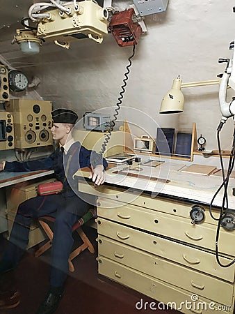 Mannequin communicator in the control room of the submarin Editorial Stock Photo