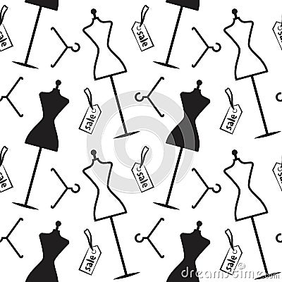 Mannequin dress sell hand drawing pattern seamless Vector Illustration