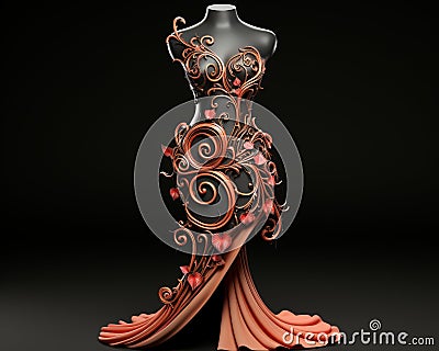 a mannequin dressed in an orange dress with swirls Stock Photo
