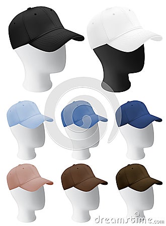 Mannequin heads with blank baseball cap template Vector Illustration
