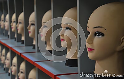 Mannequin heads lined-up Stock Photo