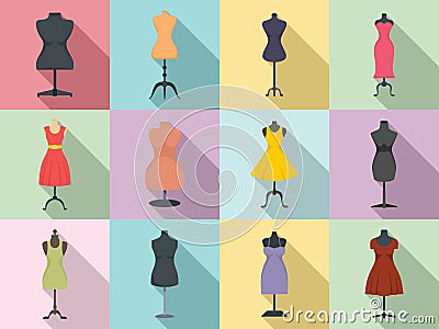 Mannequin icons set, flat style Vector Illustration