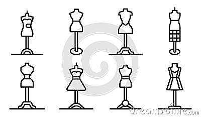 Mannequin icons set, outline style Vector Illustration