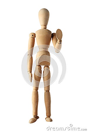 Mannequin old wooden dummy similar monk stop acting isolated Stock Photo