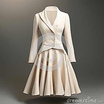 Elegant White Coat Dress: Timeless Nostalgia In Hyper Realistic Daz3d Style Stock Photo