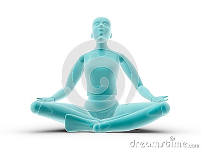 Mannequin sitting practicing yoga and meditating isolated in white background Stock Photo