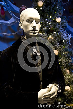 Mannequin In a Store Christmas Display Stock Photo